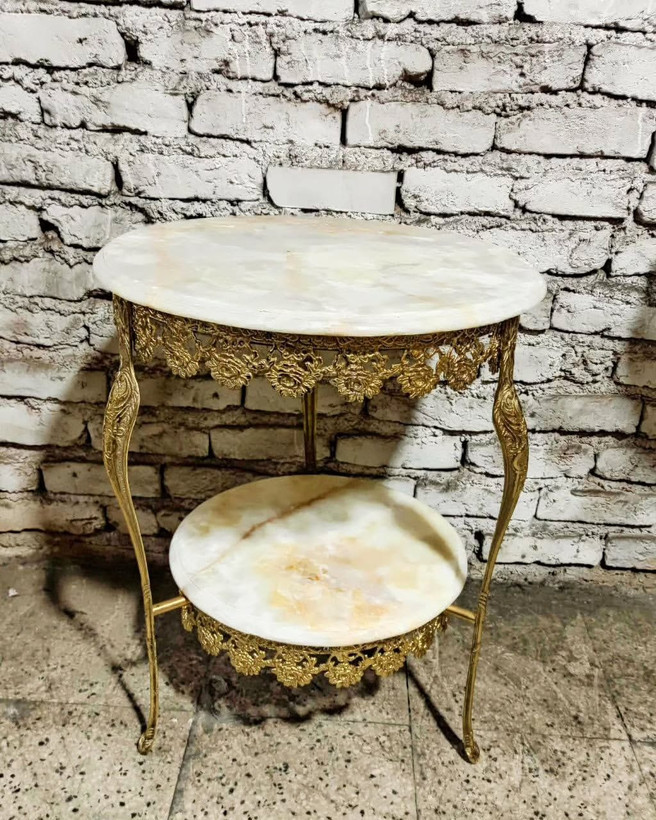 میز خاطره برنز دو طبقه مدل تسمه گل رز