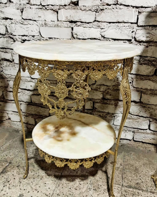 میز خاطره برنز دو طبقه مدل تسمه گل رز
