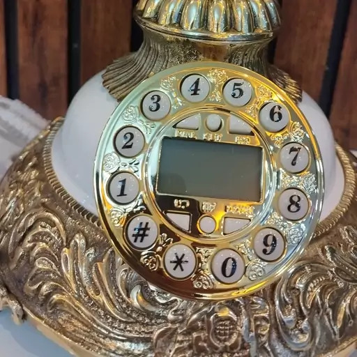 تلفن رومیزی برنز مدل دسته سنگی رنگ سفید