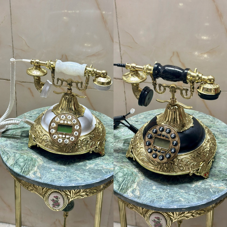 تلفن رومیزی برنز مدل گرد با رنگ استاتیک دسته سنگی