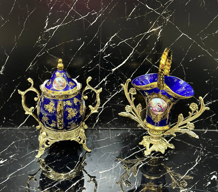 جاکاردی چینی سرمه ای وارداتی با دسته و پایه برنز