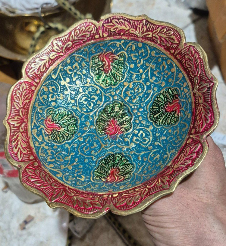 پیاله هفتسین رنگی ۶ اینچ برنجی هندی