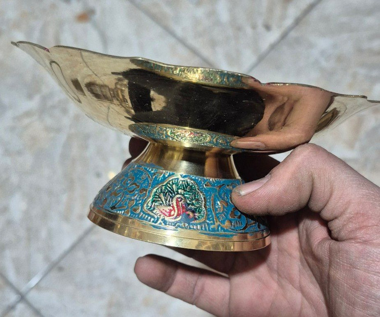 پیاله هفتسین رنگی ۶ اینچ برنجی هندی