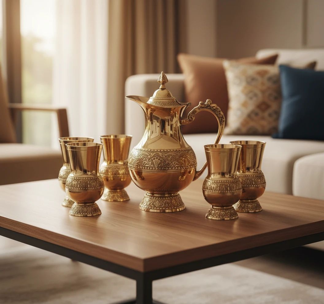 ست پارچ و لیوان برنجی اصل هند