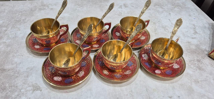 ست چای خوری قلم زده رنگی هندی