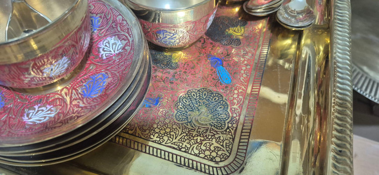 ست چای خوری قلم زده رنگی هندی