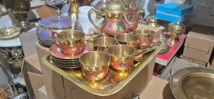 ست چای خوری قلم زده رنگی هندی