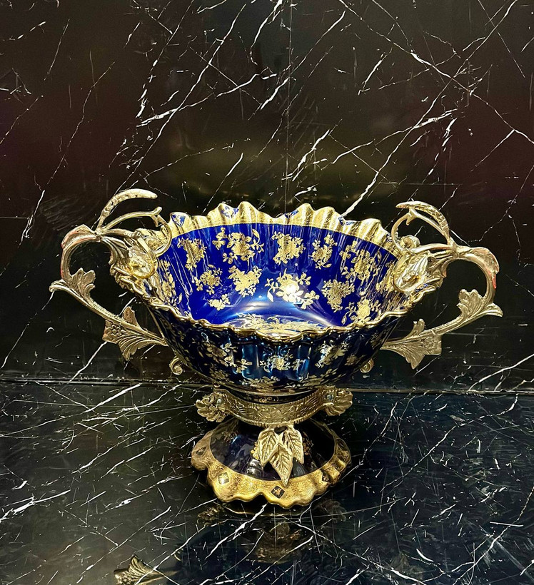 میوه خوری چینی گود پایه دار دسته برنز