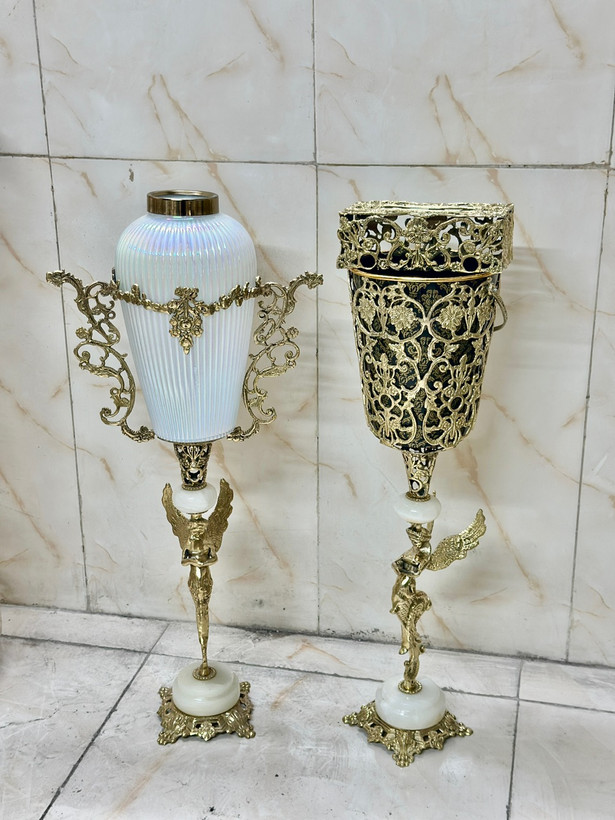 ست سطل و جا دستمال و گلدان بلور کنارسالنی مدل فرشته پایه سنگی