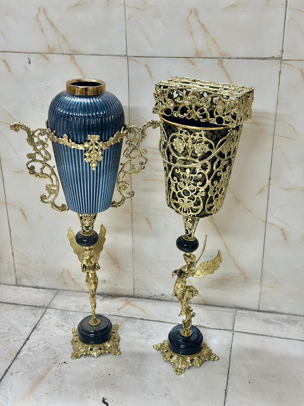 ست سطل و جا دستمال و گلدان بلور کنارسالنی مدل فرشته پایه سنگی
