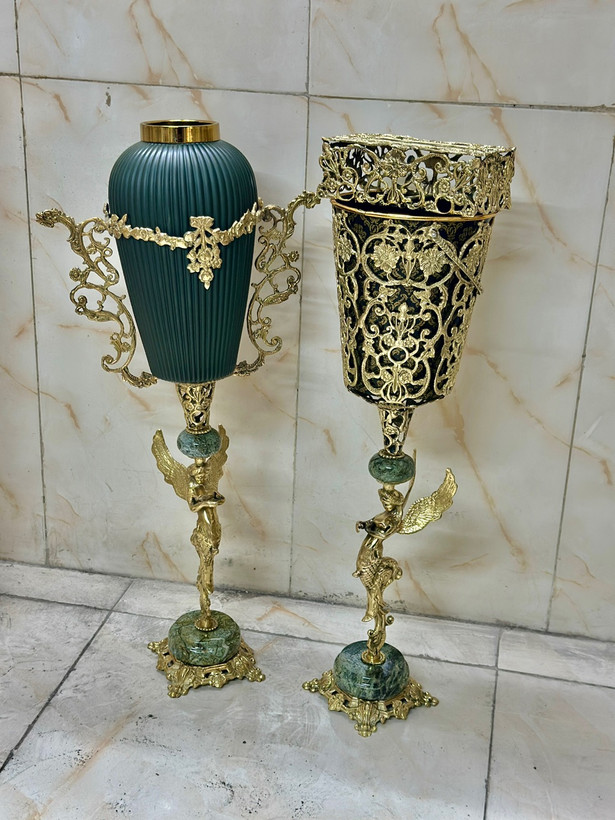 ست سطل و جا دستمال و گلدان بلور کنارسالنی مدل فرشته پایه سنگی